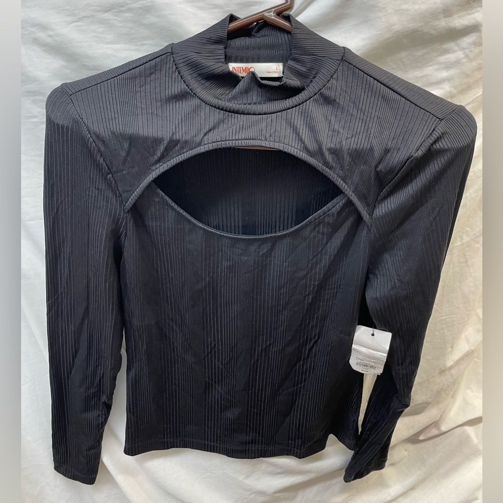 NEW!!!  Intempo Nina Black Cut-Out Long Sleeve Blouse ladies sz L